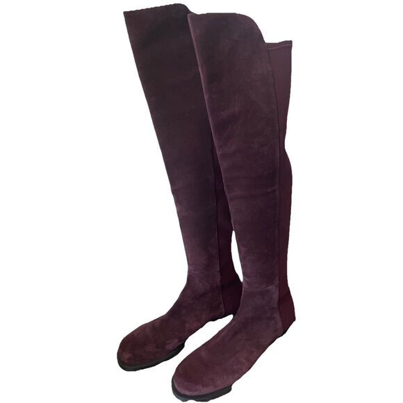 New Stuart Weitzman 5050 Bold Suede Over ther Knee Boots in Cabernet Size 10 - Picture 4 of 6